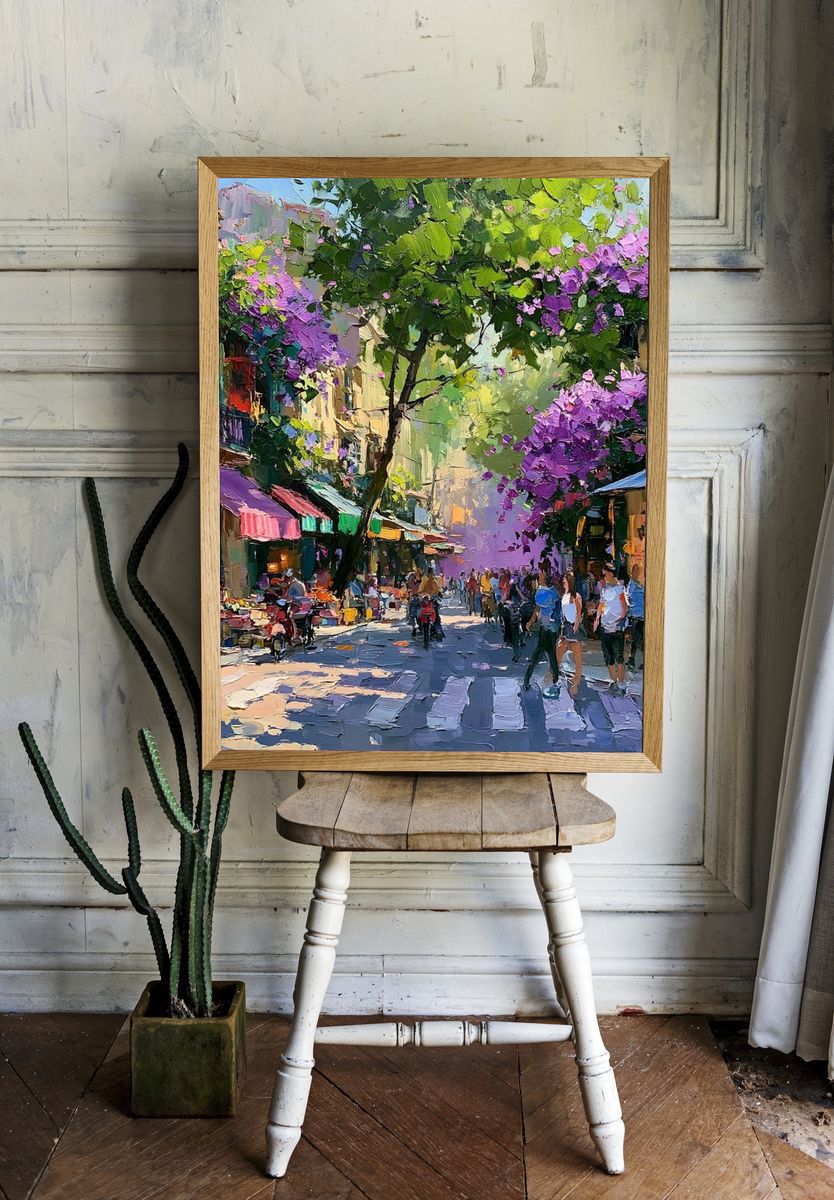Bougainvillea Street Scene Print. — room view 1
