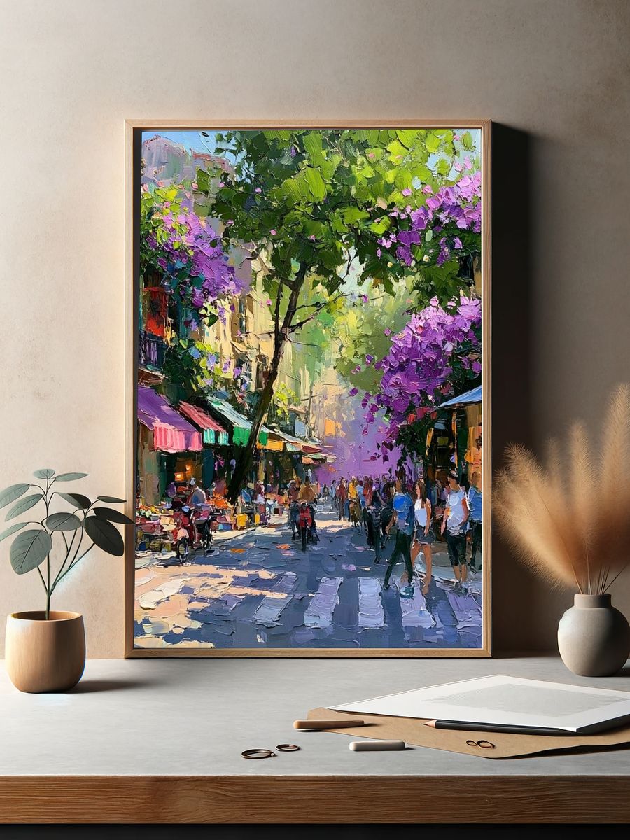 Bougainvillea Street Scene Print. — room view 2