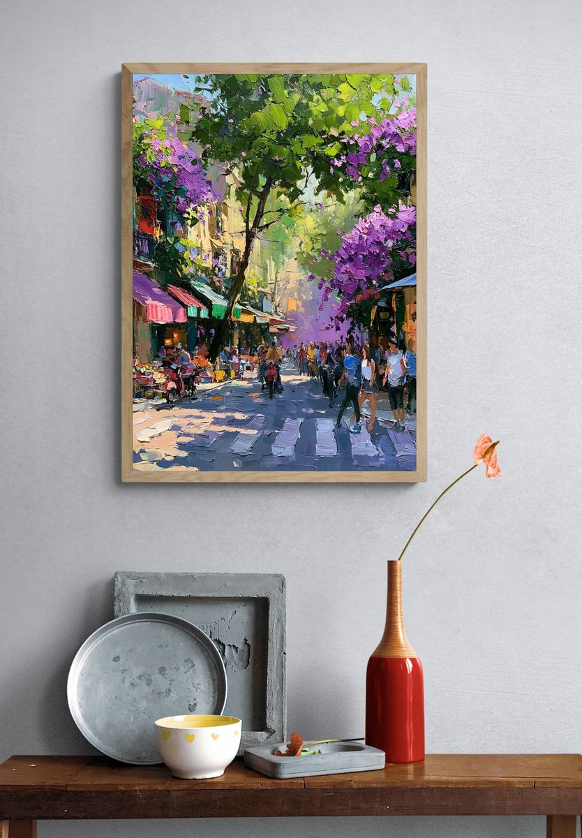 Bougainvillea Street Scene Print. — room view 3