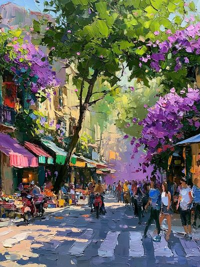 Bougainvillea Street Scene Print. poster