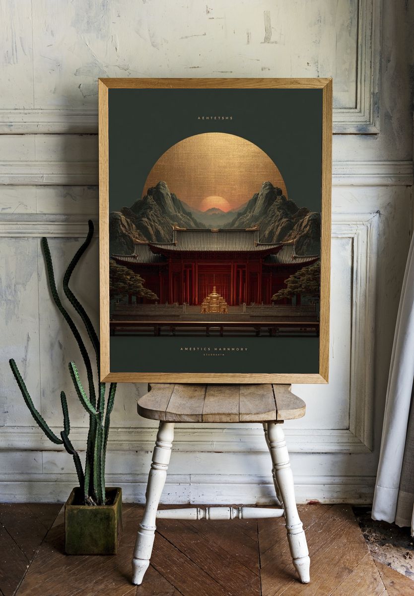 Serene Temple at Sunset — Fine Art Print. — room view 1