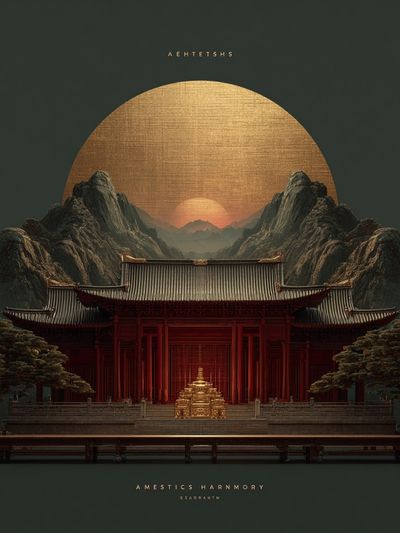 Serene Temple at Sunset — Fine Art Print. poster