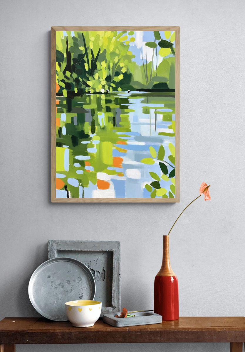 Lime Lake Reflection Abstract Print. — room view 3