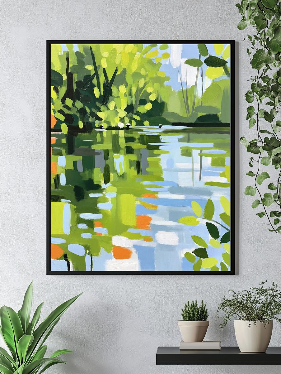 Lime Lake Reflection Abstract Print. — room view 4