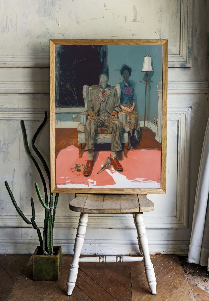 Surreal Portrait of a Man and Woman — Fine Art Print room preview