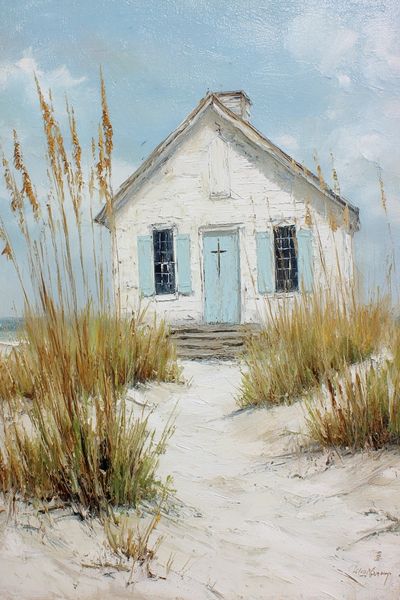 Beach Cottage Impressionist Poster. poster