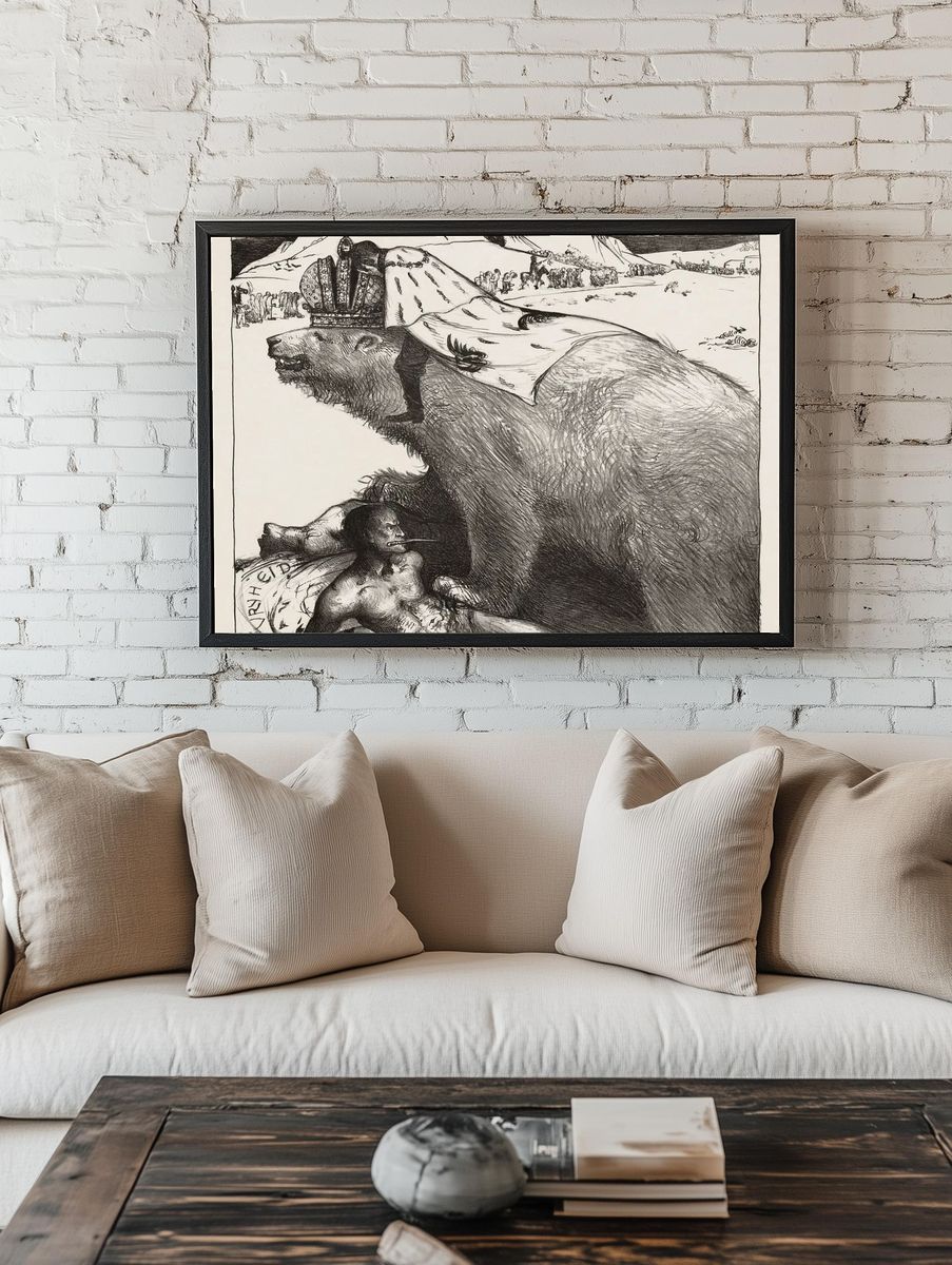 Crowned Bear with Figure — Fine Art Print. room preview