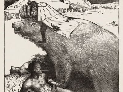 Crowned Bear with Figure — Fine Art Print. poster