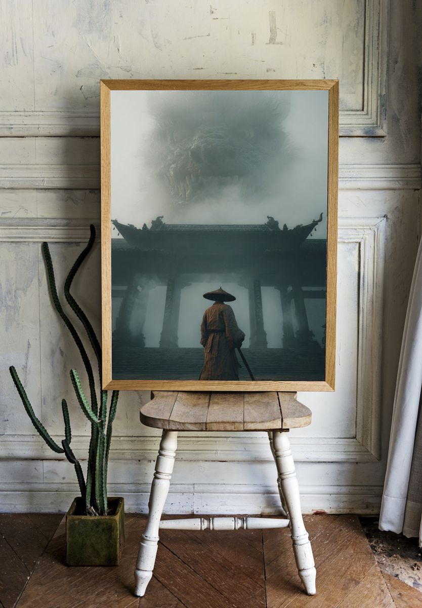 Warrior and Dragon — Fantasy Print. — room view 1