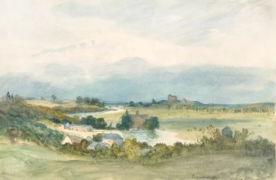 Extensive landscape prospect fortified building. poster print
