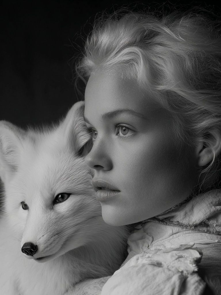White Fox and Girl — Fine Art Print. poster — fine-art art