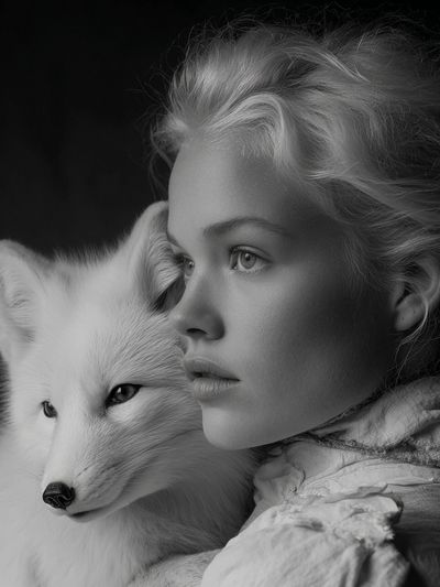 White Fox and Girl — Fine Art Print. poster