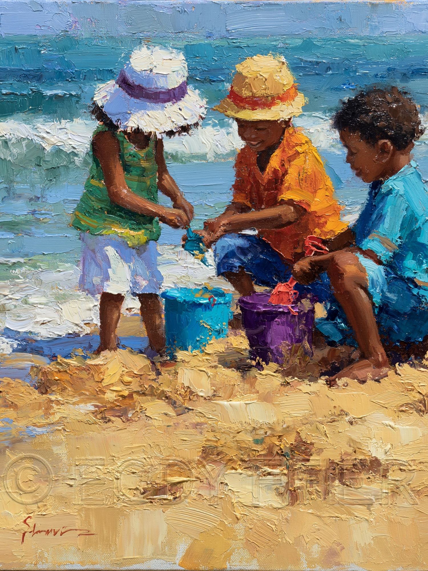 Beach Children Oil Painting Poster. poster — fine-art art