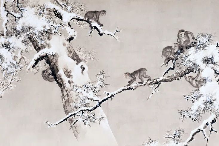 Monkeys in Snowy Landscape Poster. poster detail