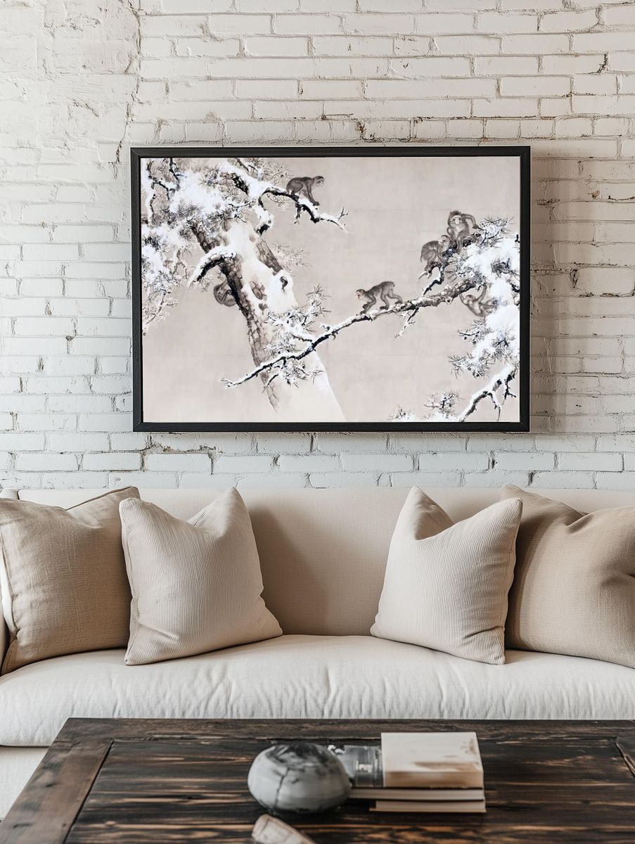 Monkeys in Snowy Landscape Poster. room preview
