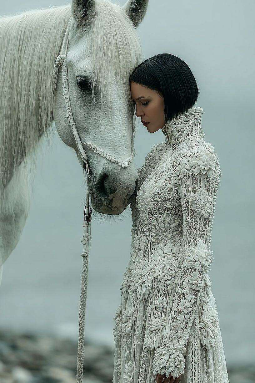 White Horse and Woman — Fine Art Print. poster — fine-art art