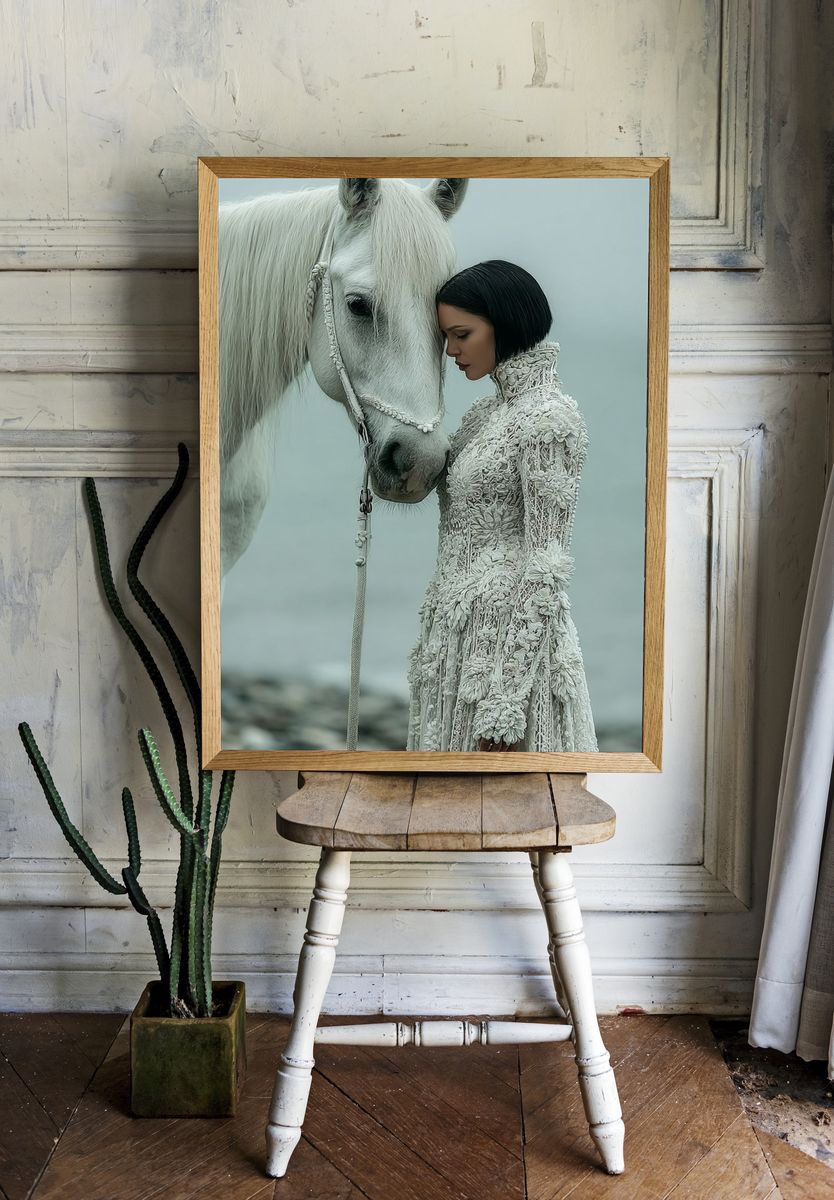 White Horse and Woman — Fine Art Print room preview