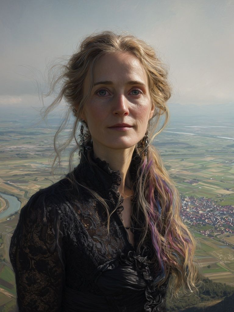 Woman Over Valley Portrait Print. poster — fine-art art