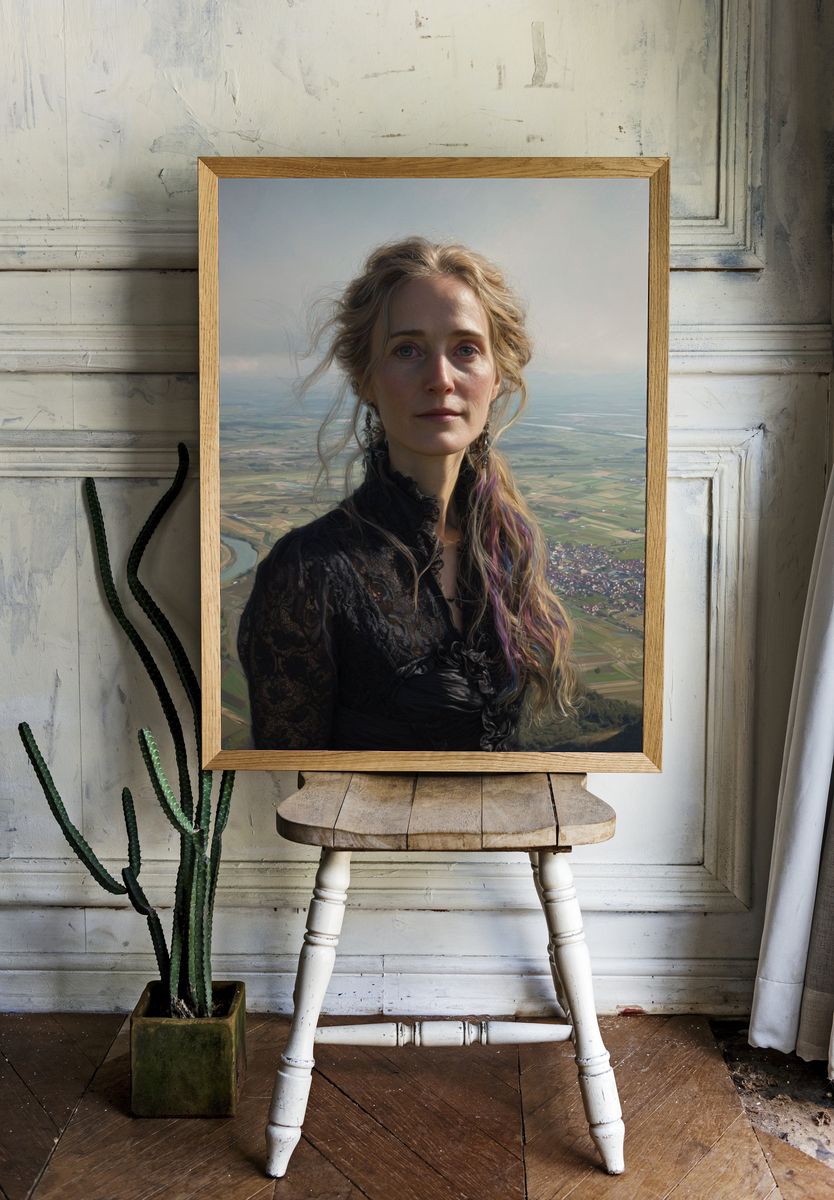 Woman Over Valley Portrait Print. room preview