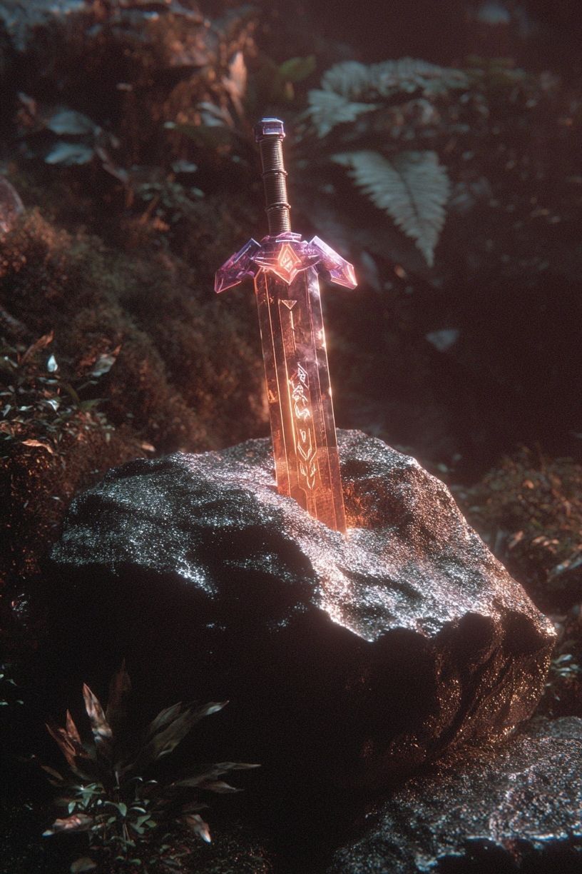 Mystical Sword in Forest — Fantasy Print. poster — fine-art art