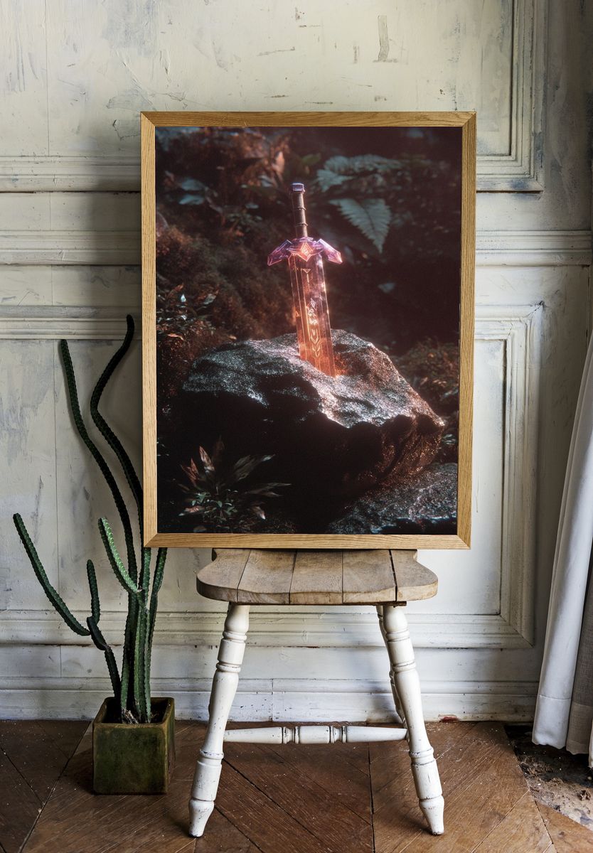 Mystical Sword in Forest — Fantasy Print room preview