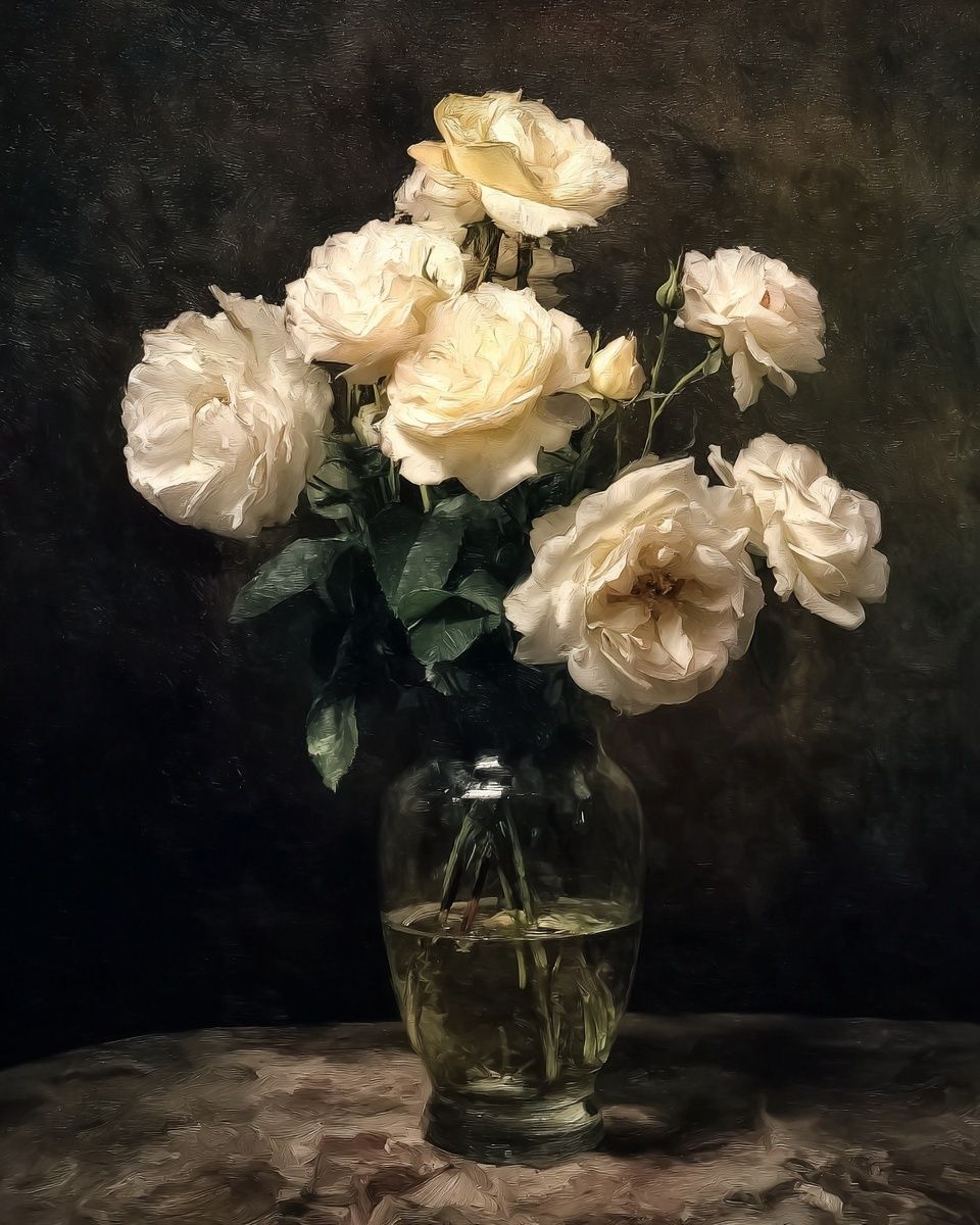 Cream Roses Still Life Poster. poster — fine-art art