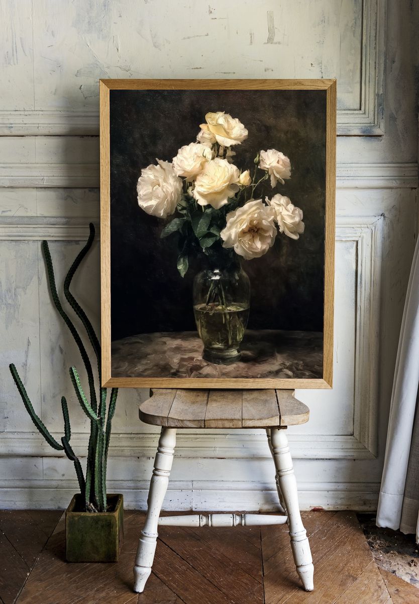 Cream Roses Still Life Poster room preview