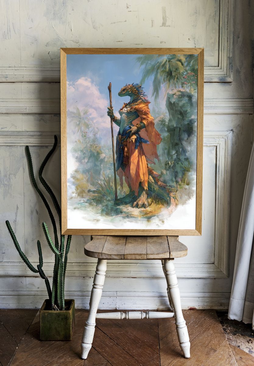 Lizard Warrior — Fantasy Art Print. room preview