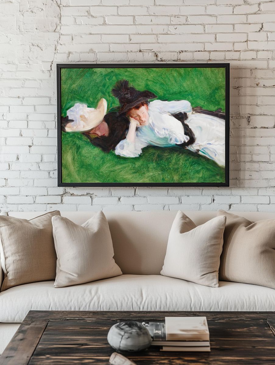 Two Women Lying on Grass — Fine Art Print room preview