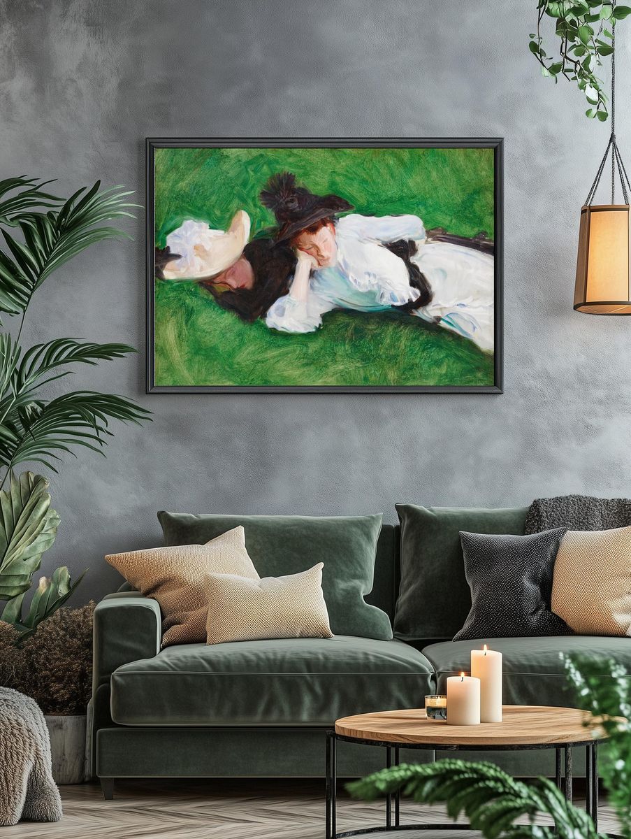 Two Women Lying on Grass — Fine Art Print. — room view 4