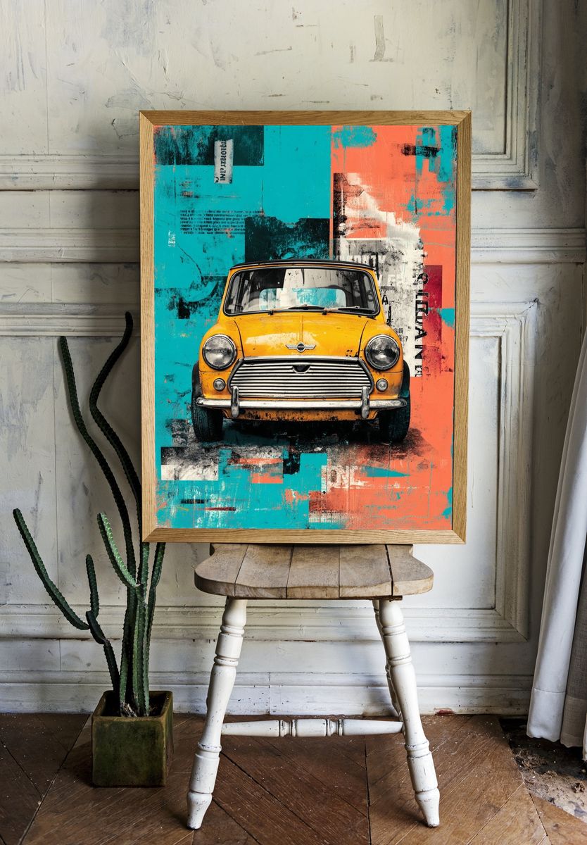 Yellow Mini Cooper Pop Art Poster. room preview