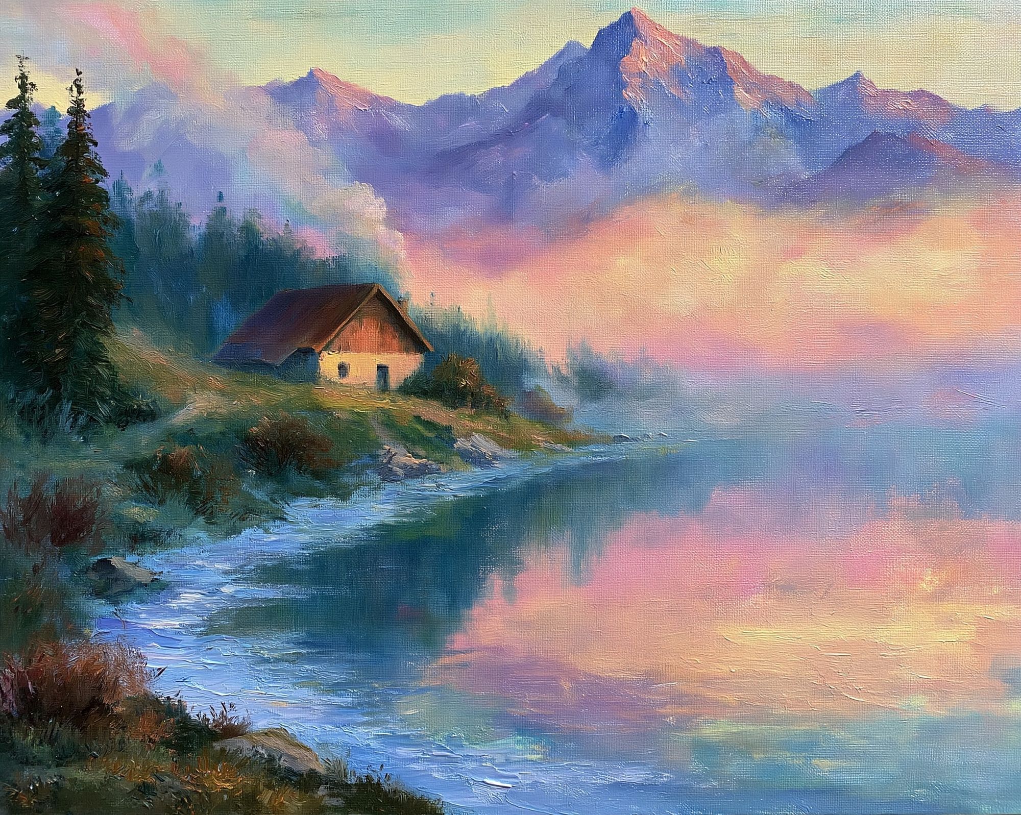 Misty Alpine Lake Fine-Art Poster. poster detail
