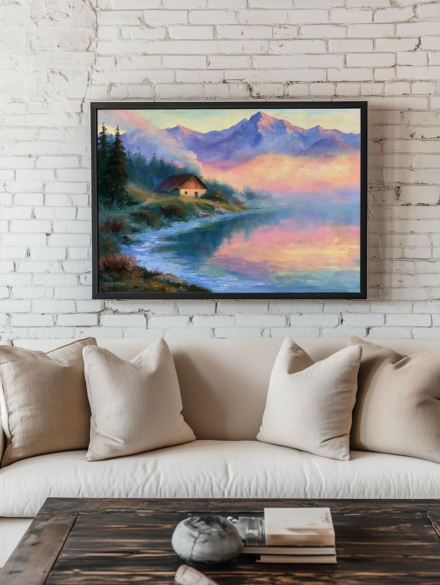 Misty Alpine Lake Fine-Art Poster. — room view 1
