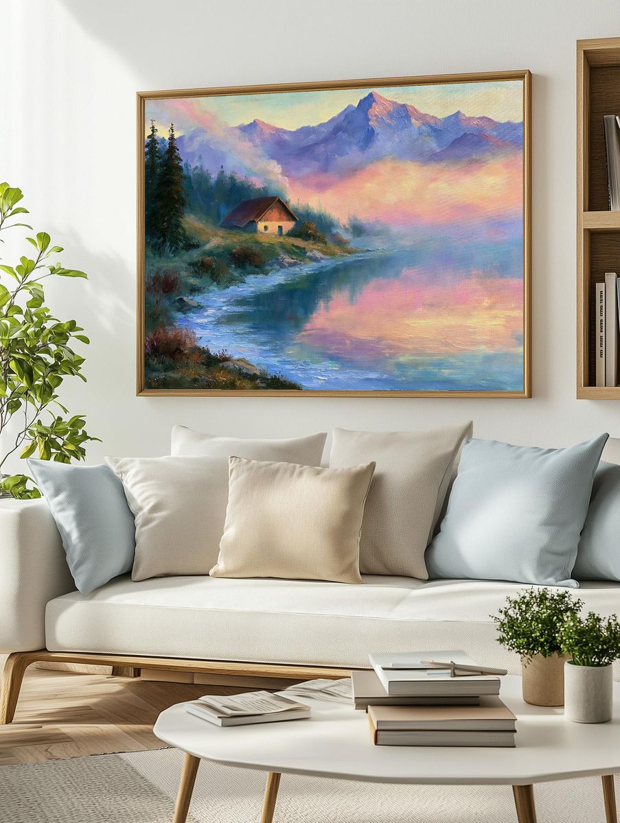 Misty Alpine Lake Fine-Art Poster. — room view 2