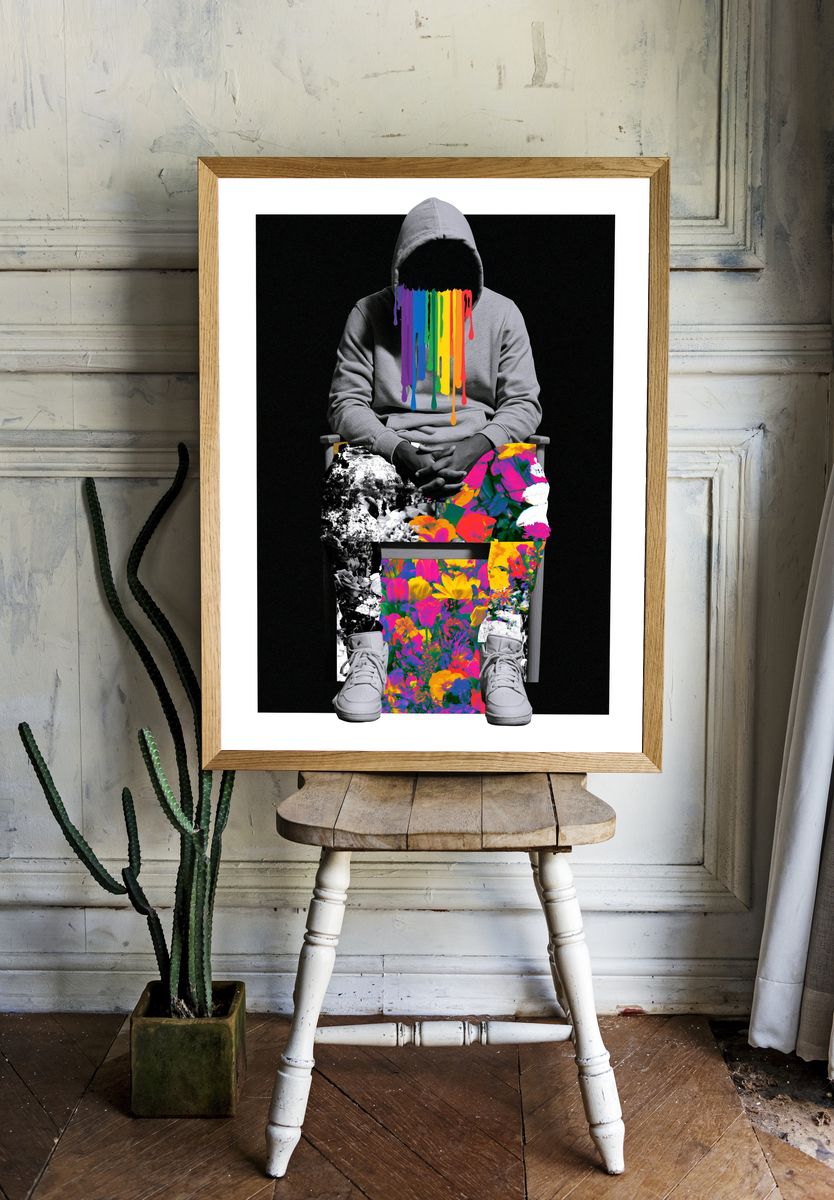 Rainbow Hooded Figure Pop-Art Poster. room preview