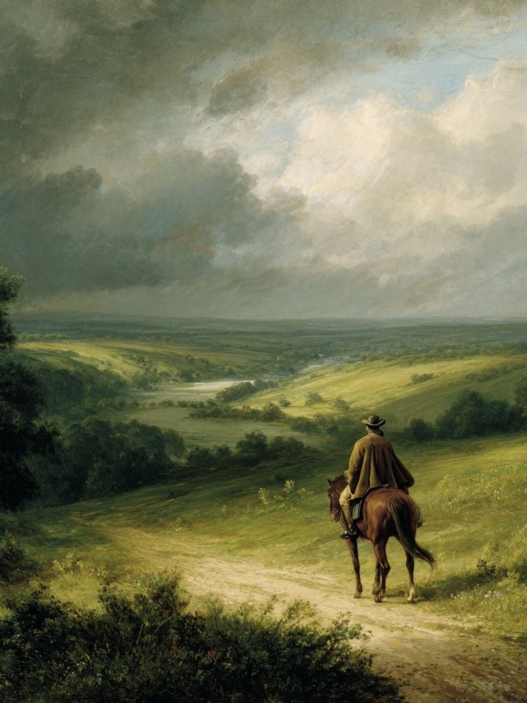 Rider Over Rolling Hills Fine-Art Poster. poster detail