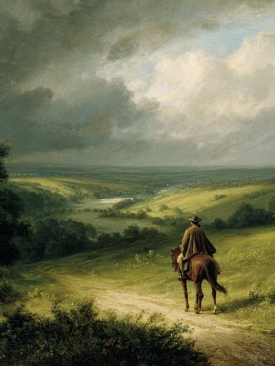 Rider Over Rolling Hills Fine-Art Poster. poster