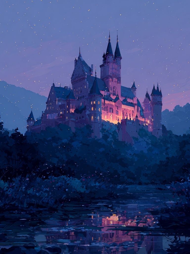 Enchanted Castle at Dusk — Fantasy Print. poster — fine-art art