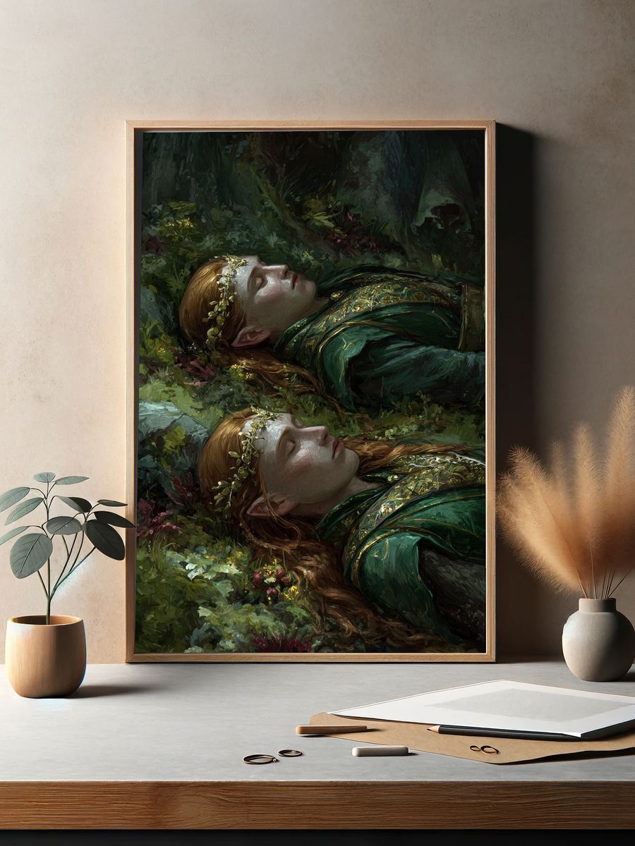 Elven Sisters in Nature — Fantasy Print. — room view 2