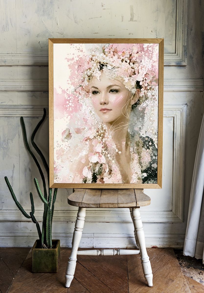 Floral Portrait Watercolor Print. room preview