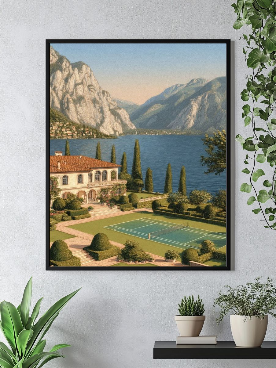 Lakeside Villa with Tennis Court — Fine Art Print. — room view 4