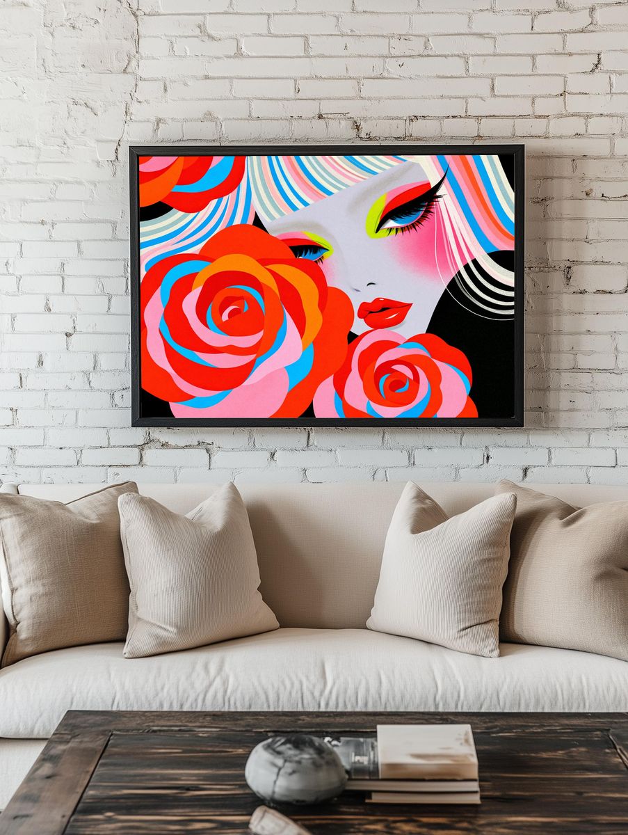 Pop Art Woman Floral Poster. — room view 1