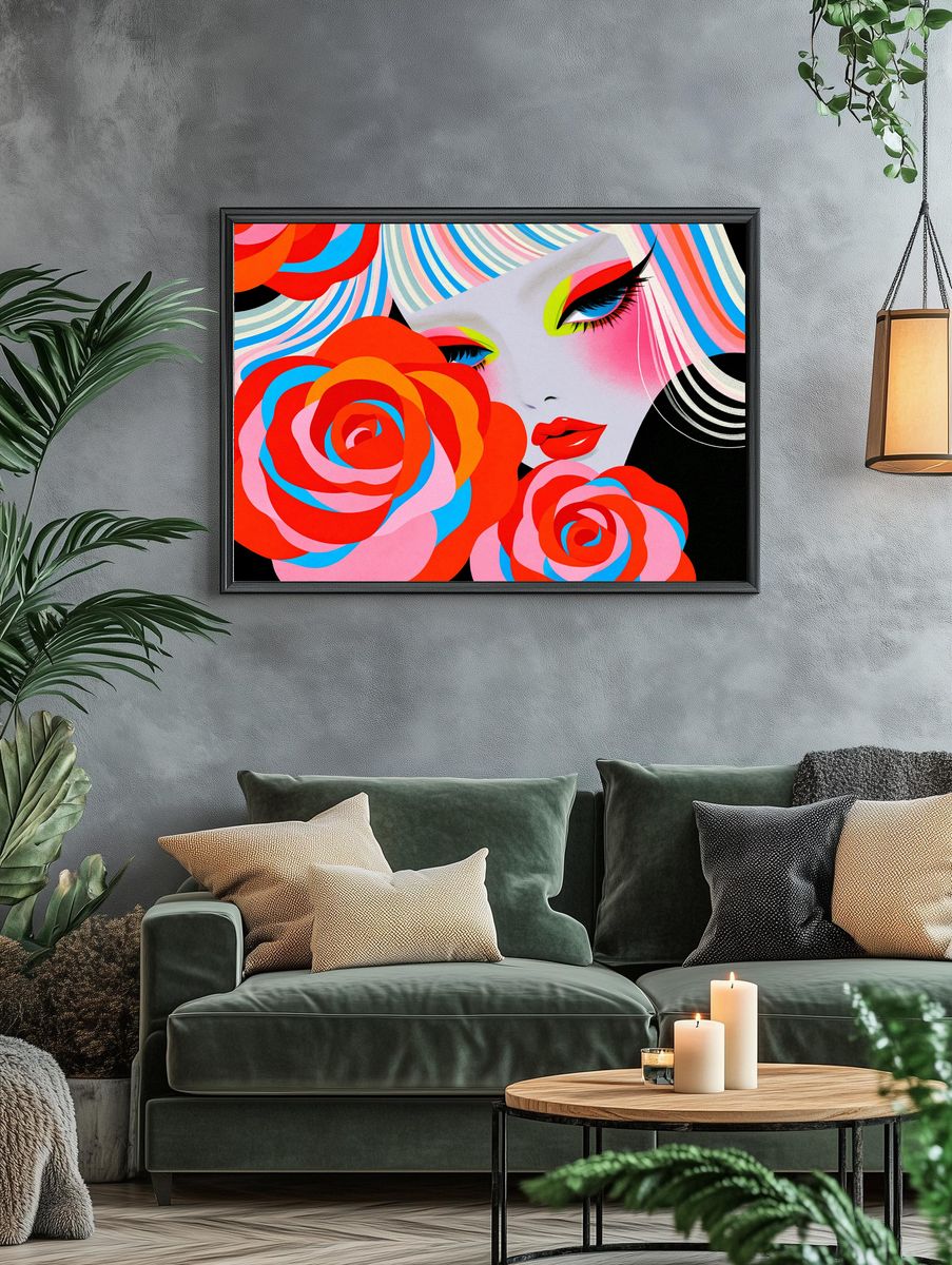 Pop Art Woman Floral Poster. — room view 4