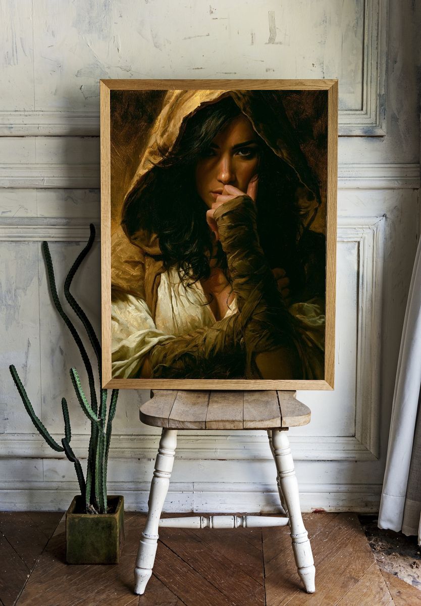Hooded Woman Portrait Fine-Art Poster. — room view 1