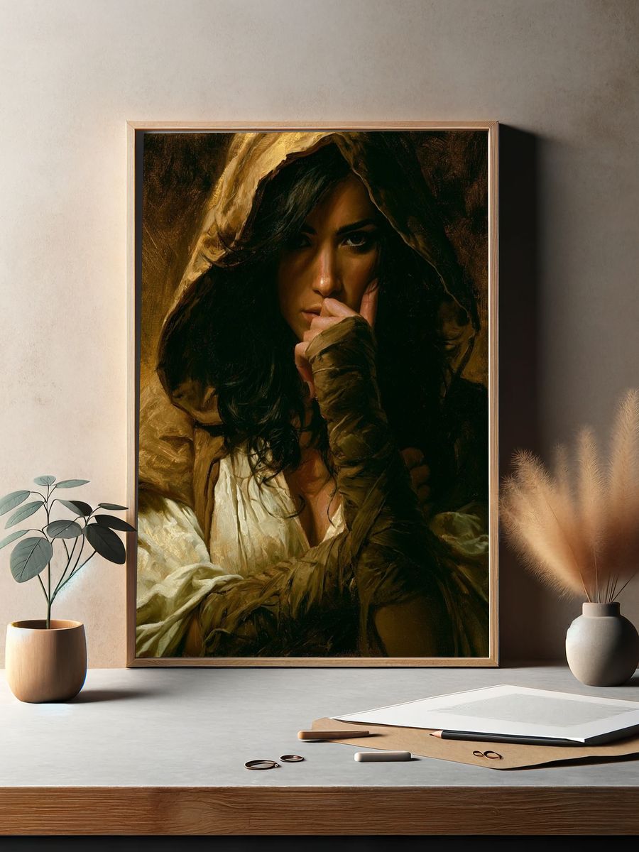 Hooded Woman Portrait Fine-Art Poster. — room view 2