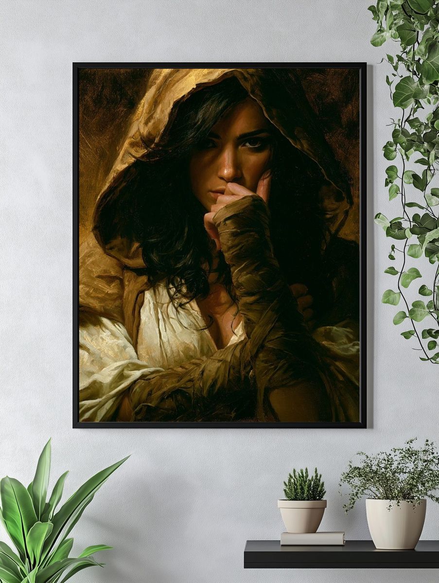 Hooded Woman Portrait Fine-Art Poster. — room view 4