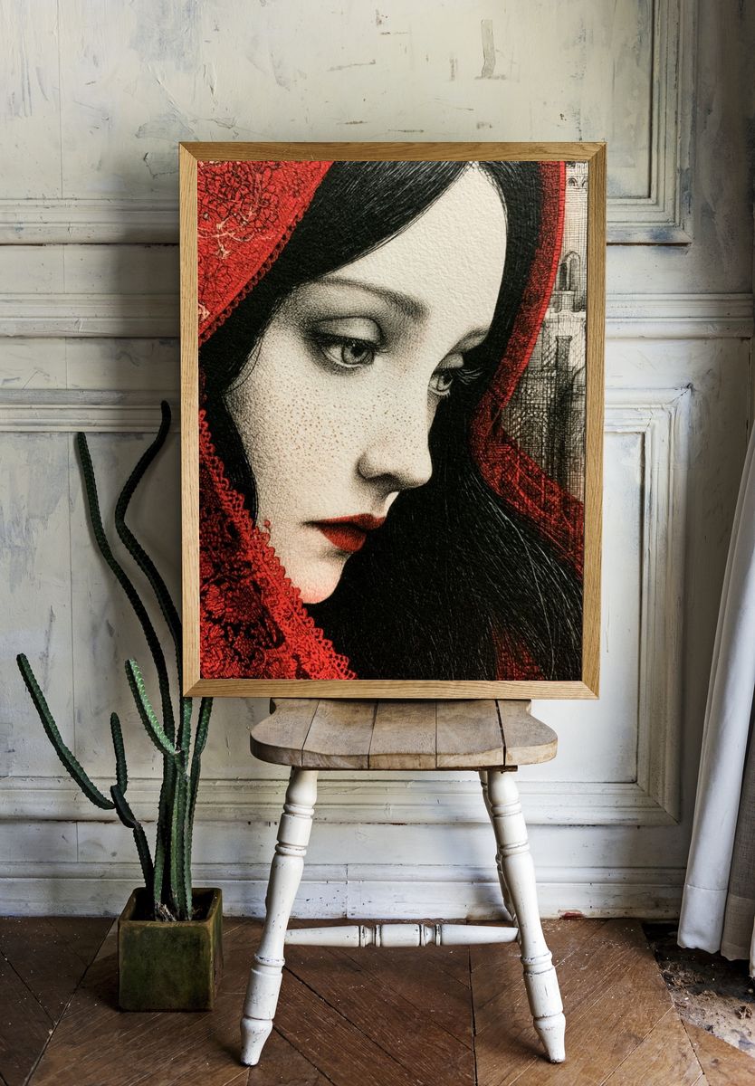 Crimson Veil Portrait Print. — room view 1