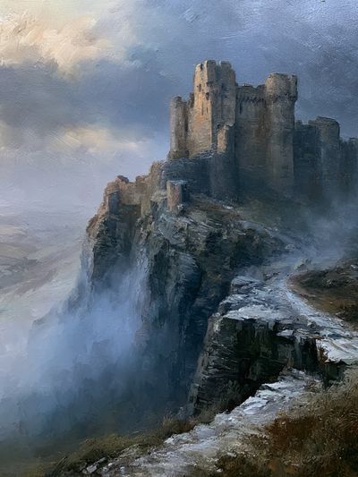 Misty Castle Cliff Fine-Art Print. poster