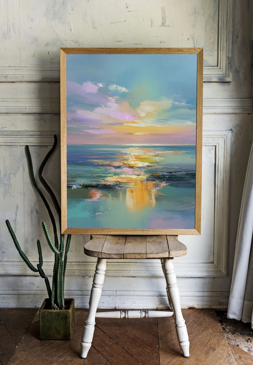 Serene Ocean Sunset — Fine Art Print. room preview