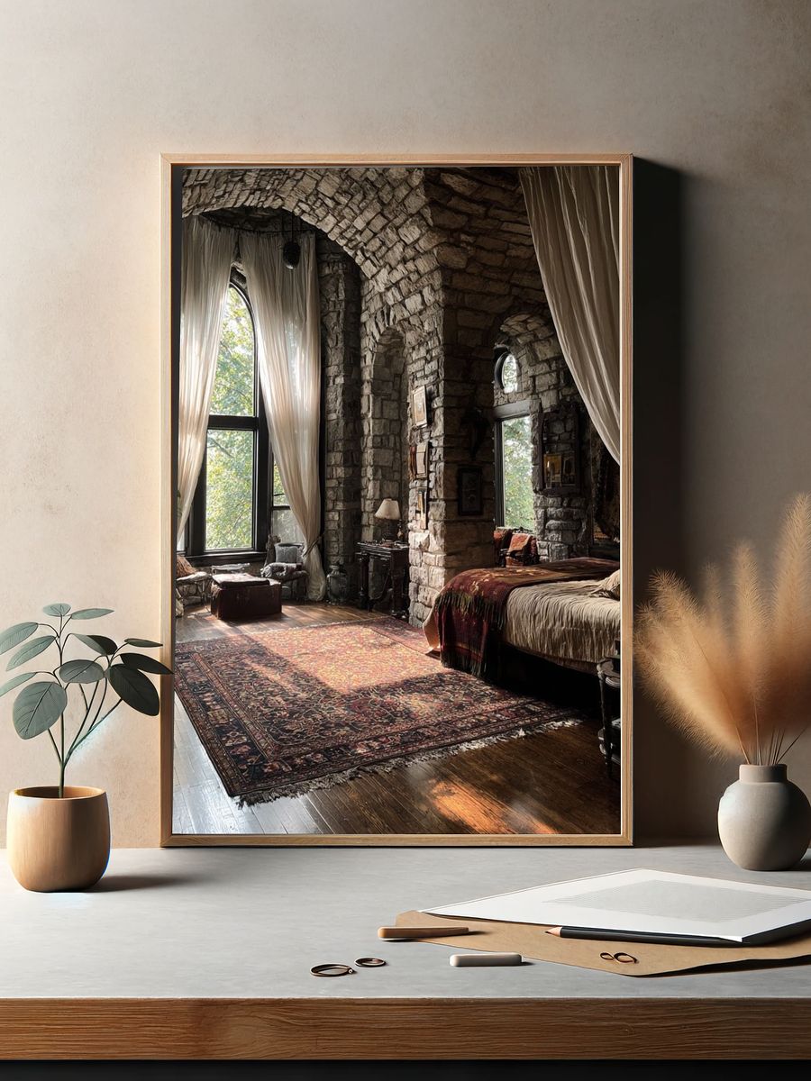 Cozy Stone Bedroom — Fine Art Print. — room view 2
